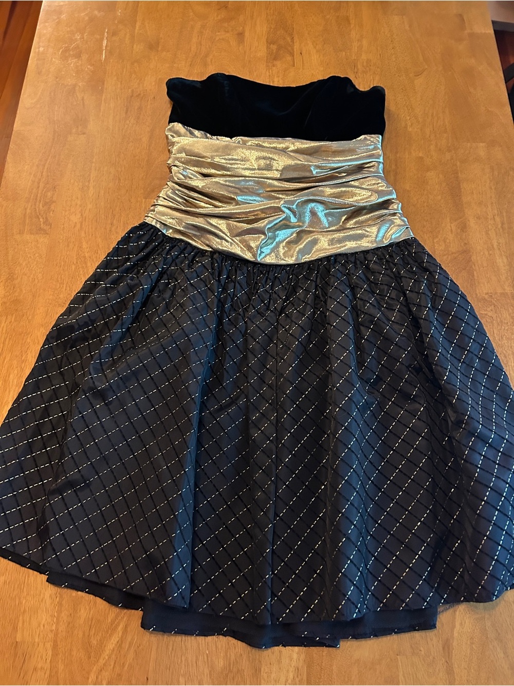 Strapless Black Dress with Gold Bodice